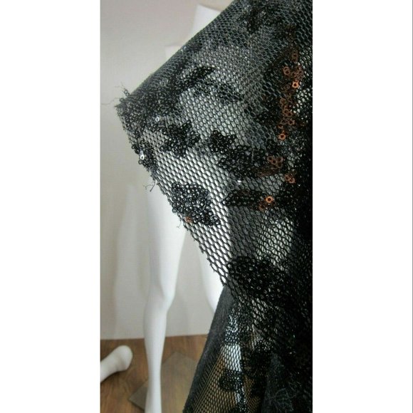 ELIZA J Sequin Lace Mesh High Low Trumpet Bodycon Dress, Black, Womens Size 12 - Picture 6 of 7